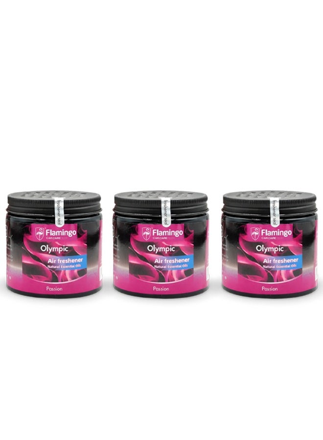 مجموعة من 3 قطع معطر جو فلامنجو أولمبيك باشن مع زيوت عطرية طبيعية، مزيل روائح يدوم طويلاً للسيارة، المنزل، المكتب، لوحة القيادة أو حامل الأكواب KC-613 - Image 1